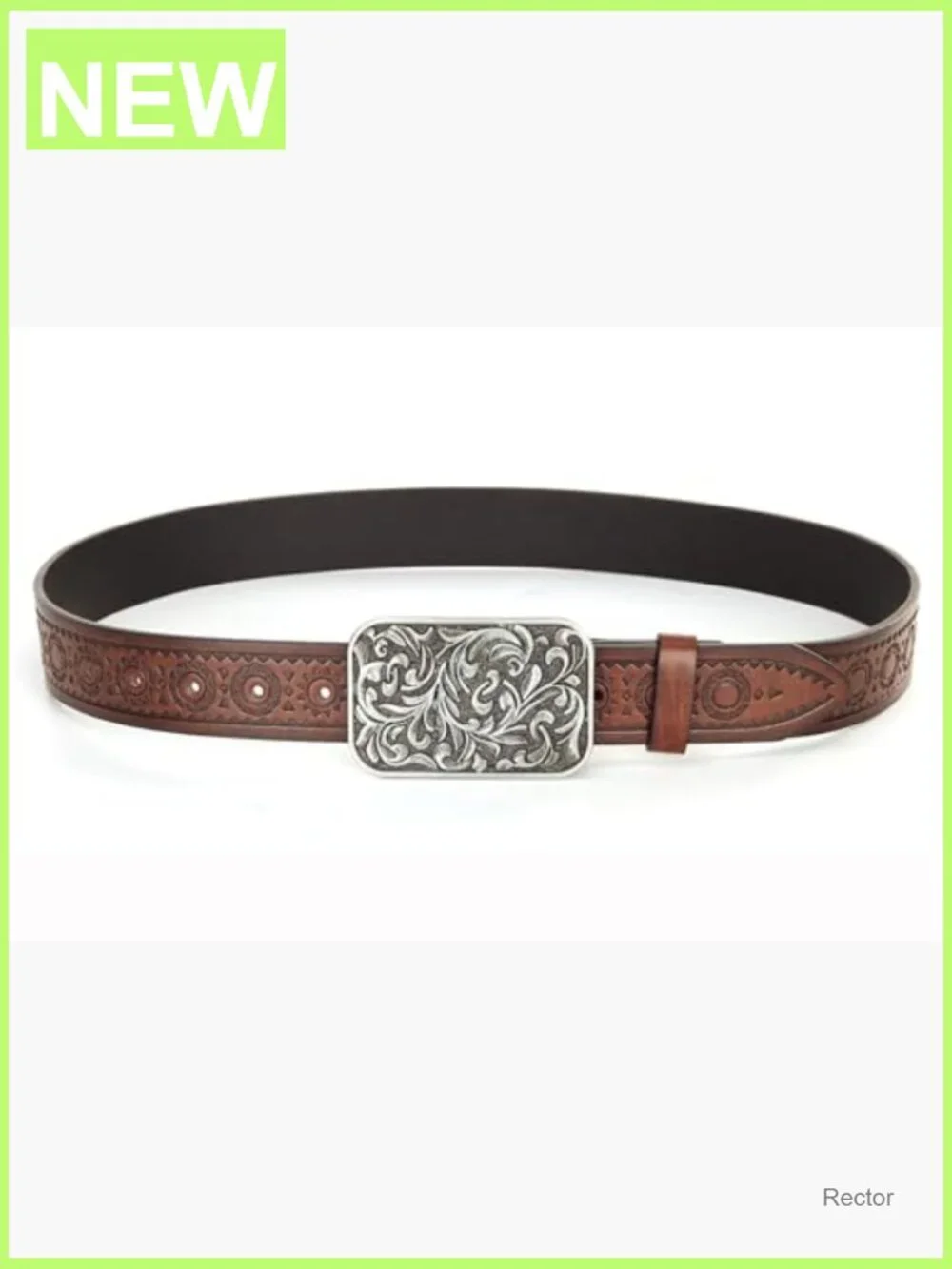 Western Cowboy Embossed Leather Belt with Retro Engraved Buckle for Jeans